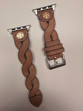 Tory Burch Braided Leather Apple Watch Strap - Brown with Gold Logo